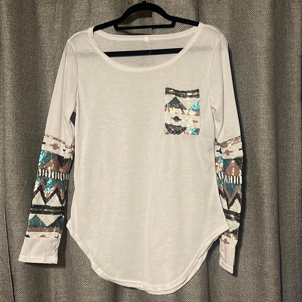 Sequined White Long sleeve top